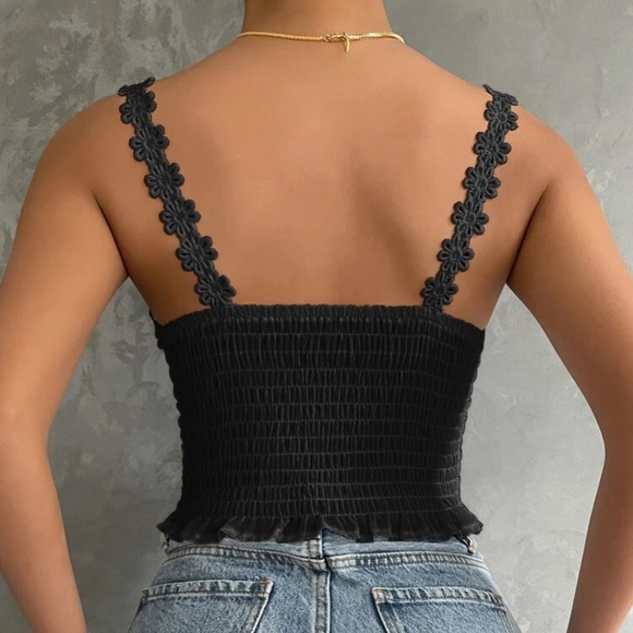 Boho black lace shirred back corset bralette cami top - Picture 3 of 5